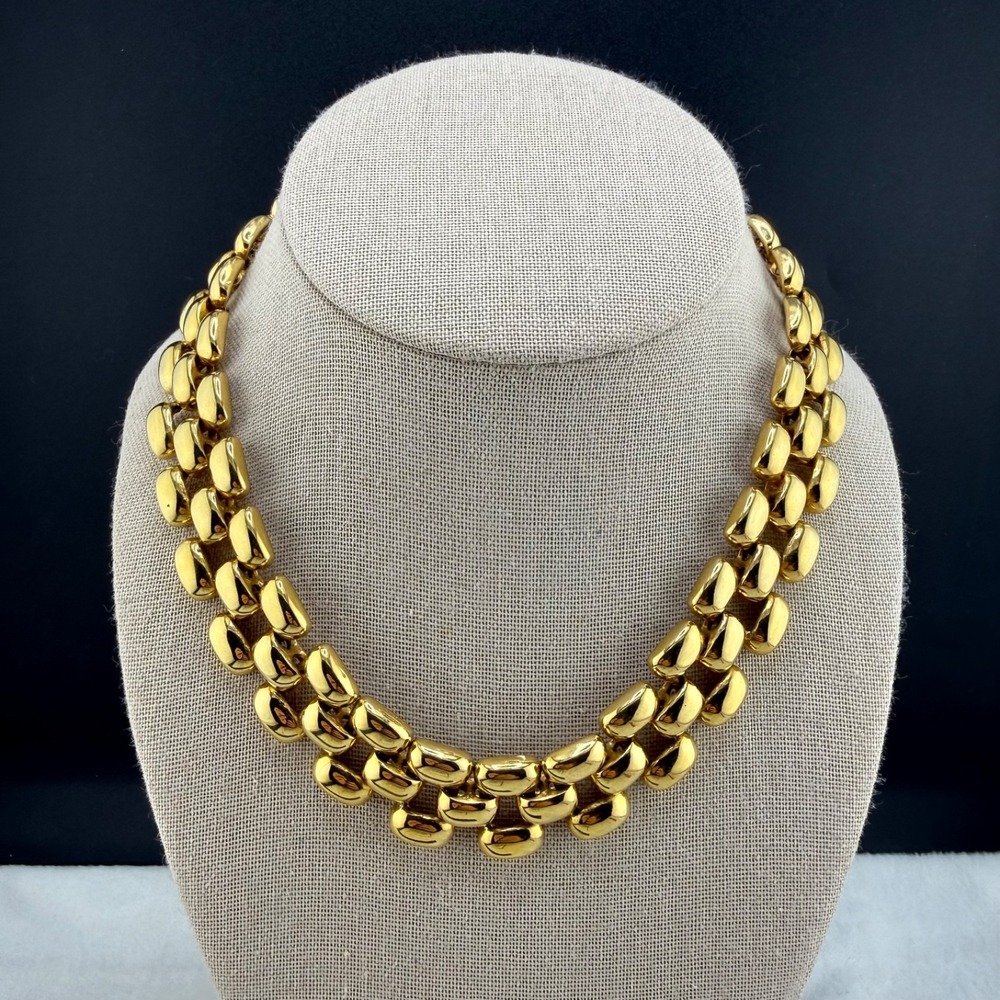 Vintage PEP Erwin Pearl Necklace Gold Tone Collar Signed 16"